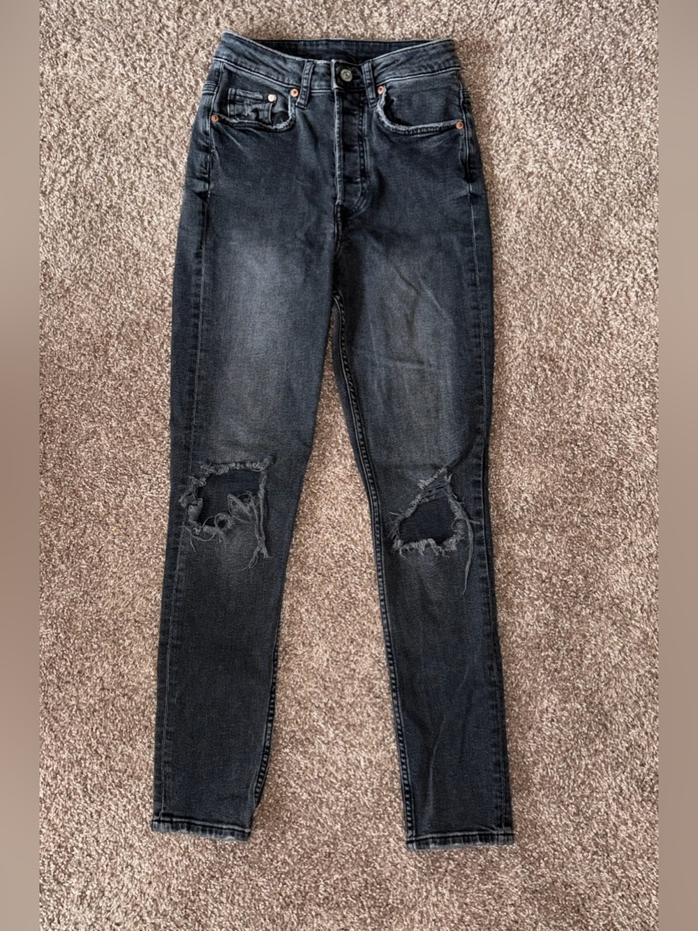 H&M Washed Black Distressed High Waist Skinny Jeans